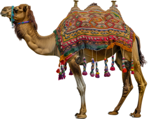Single hump camel standing cut out png on transparent background