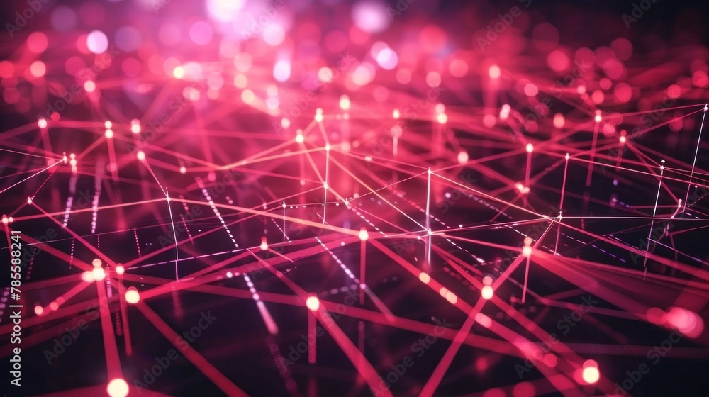 Poster futuristic it network. red fiber optics and glowing lines representing data streams