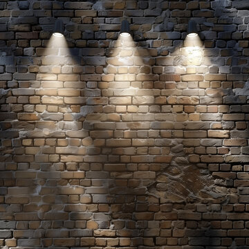 3d render of spotlights on a grunge brick wall