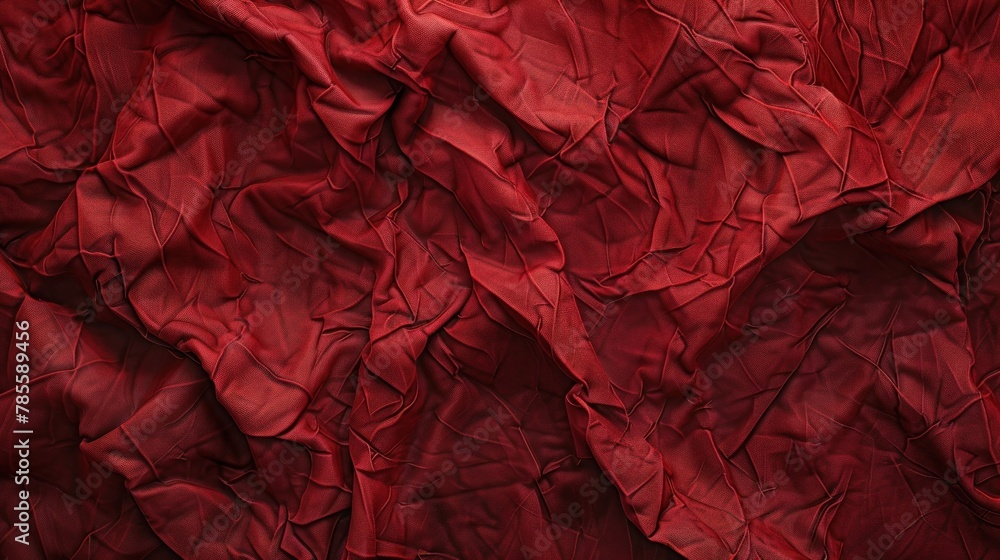 Poster crumpled red fabric texture filling frame for background use or graphic design with vibrant, monochr