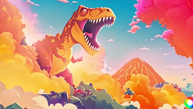 cartoon scene with happy dinosaur tyrannosaurus rex