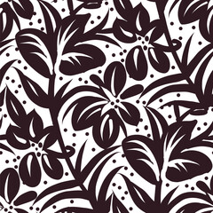 Black and white seamless pattern with flowers.  Vector - 785590044