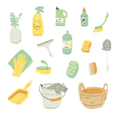 A set of cleaning items, isolated on a white background. Vector - 785590064