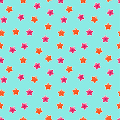 Seamless pattern with colorful starfish on blue background. Vector illustration.