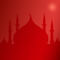 Beautiful Muslim background with silhouette of mosque, towers. Postcard with copy space.