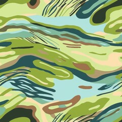 Fototapeta na wymiar Abstract Camouflage Pattern with Green and Blue Tones