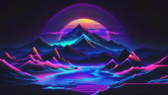 surreal neon mountain landscape