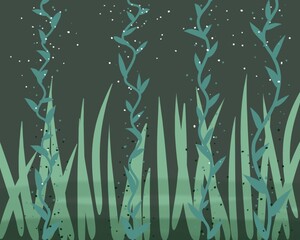 abstract illustration with floral elements in dark green color