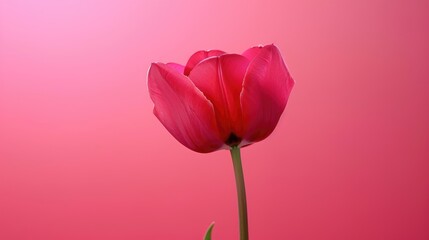 A striking red tulip stands out with its bold color against a bright pink background, embodying simple beauty.