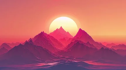 Papier Peint photo Lavable Violet The warm glow of sunset illuminates red mountain peaks, casting a majestic and awe-inspiring atmosphere.