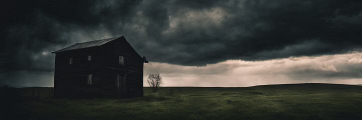 House or warehouse  in the middle of nowhere - obrazy, fototapety, plakaty