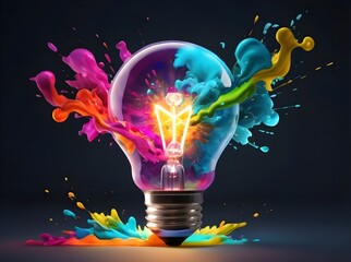 colorful energy in a light bulb mixing creativity