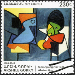 ARMENIA - 2020: shows Abstraction by Vostanik Manoug Adoian Arshile Gorky, Armenian American painter, World Famous Armenians, 2020