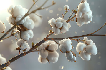 A high-quality close-up of fresh, fluffy cotton bolls showcasing the natural texture, purity, and organic quality of the cotton against a neutral background
