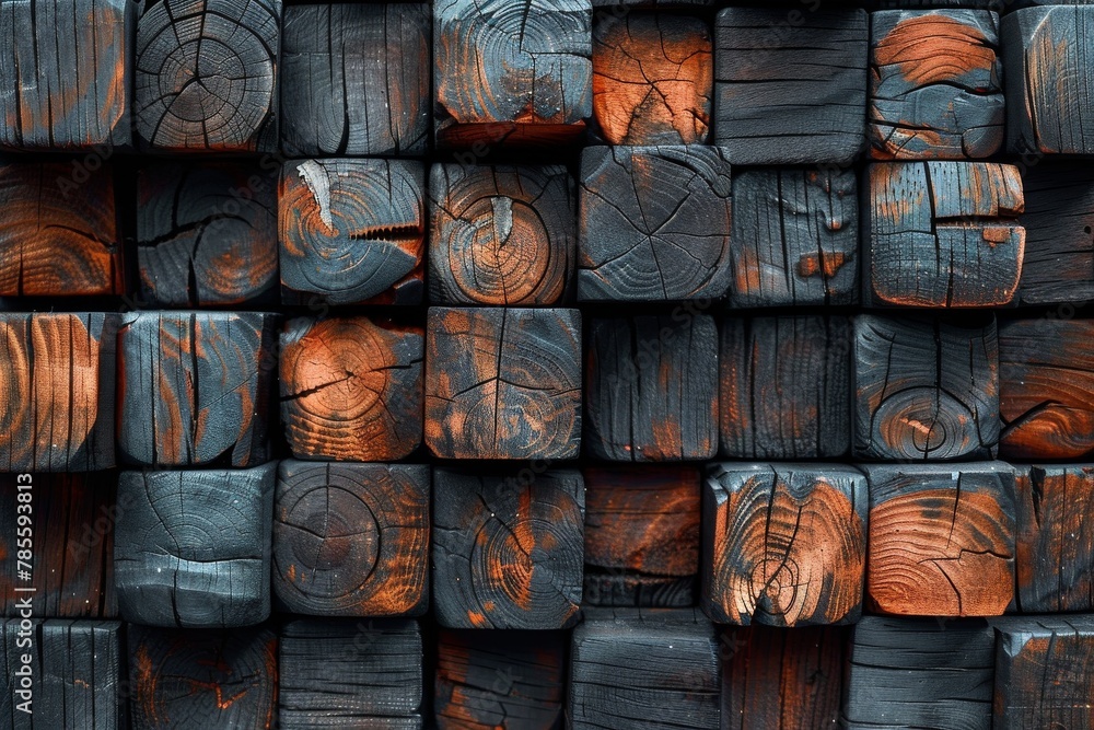 Aufkleber this image features a close-up view of a pattern formed by dark stained wooden blocks, showcasing de