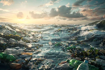 Tuinposter A compelling depiction of the environmental impact of plastic waste on the ocean, highlighting the need for eco-friendly solutions and urgent action against pollution. © River Girl
