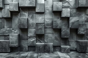 Black and white photo accentuating the architectural design of geometric block patterns