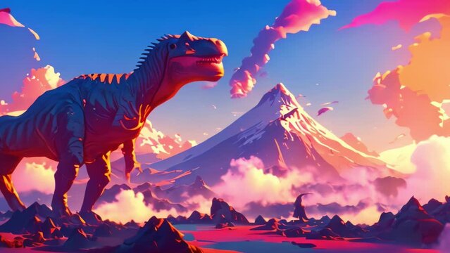 cartoon scene with happy dinosaur tyrannosaurus rex