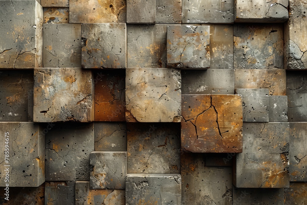 Poster a warmly hued assortment of brown textured square tiles with a rustic and weathered appearance
