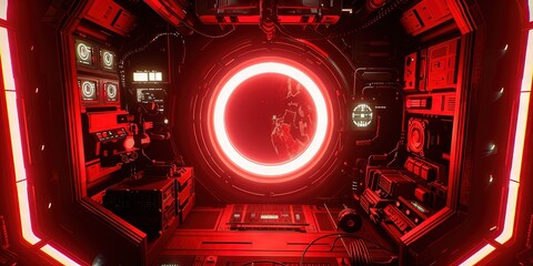 glowing red circle in cyberpunk setting
