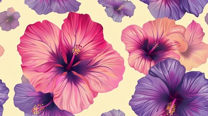 Vibrant Tropical Hibiscus Floral Pattern Generative AI