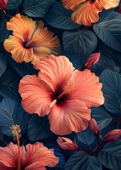 Artistic Hibiscus Floral Pattern Generative AI