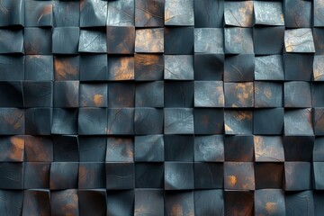 The image showcases a detailed view of blue textured tiles with stunning golden accents,...
