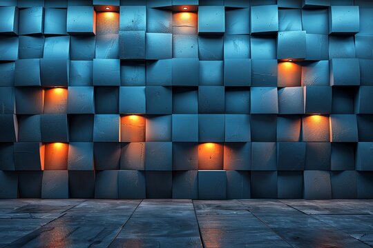 This image exhibits glowing blue square tiles with lights adding ambiance to a contemporary texture