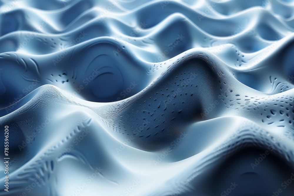 Poster this image features a soft wave pattern in various shades of blue with subtle lighting bringing dept