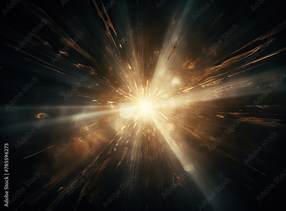 Poster star flare with yellow rays and beams on dark background