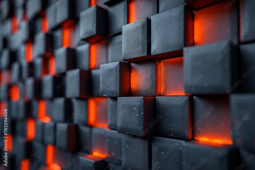 Aufkleber close-up shot of black geometric blocks with an aperture allowing red light to pass through and cast