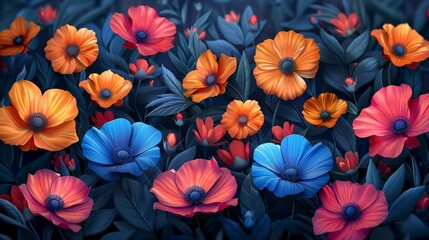 Vibrant Floral Illustration Pattern Generative AI