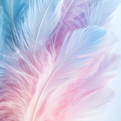 Feathered Serenity - Ethereal Bird Wing Macro Photography in Soft Pastel Blue Shades on White Background. Abstract Natural Beauty.