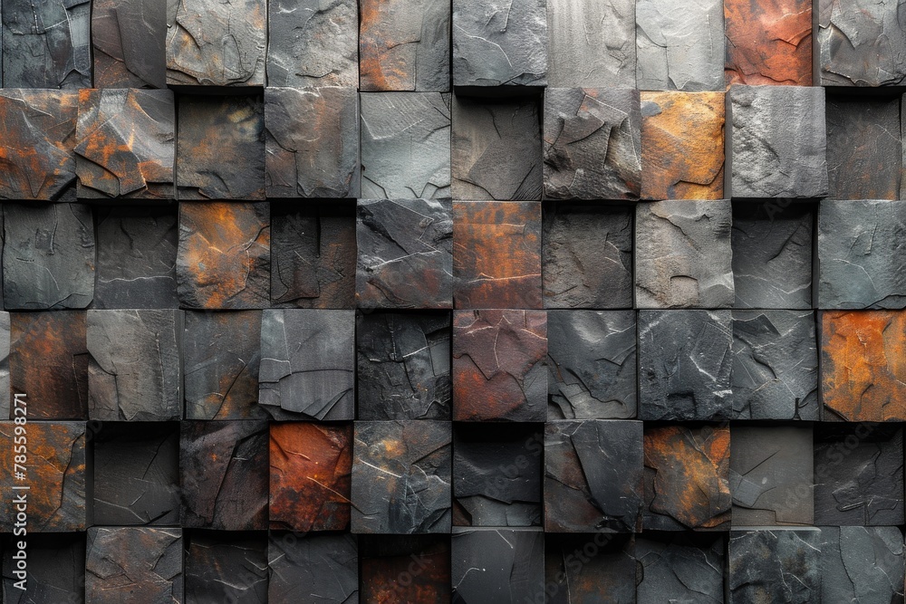 Poster stacked slate stone wall in a range of colors, perfect for background textures or as a representatio