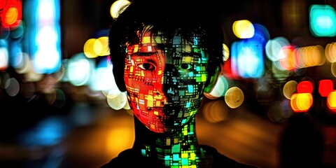 Fototapeta premium Asian man with digital glitch face