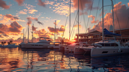 Photo of several sailboats docked at the marina in Port . The boats include white yachts and blue...
