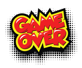 Game Over icon for UI game. Vector cartoon design header on transparent background