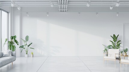 An office with clean lines and a blank wall, bathed in bright, natural light.