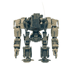 machine is standing up on a pose in white background front view