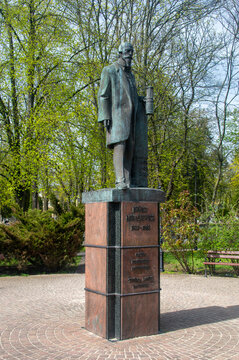 Plock, Poland - April 7, 2024: Sculpture of Jan Jozef Ignacy Lukasiewicz.