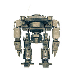 machine is standing up on a pose in white background rear view - 785600638