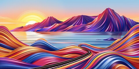 high speed concept, gradient river and sky, speed lines