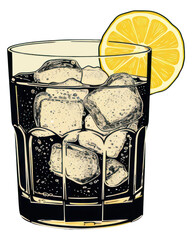 PNG Silkscreen illustration of gin and tonic drink fruit glass