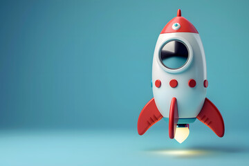 Cute 3D cartoon rocket on background with Space for text.