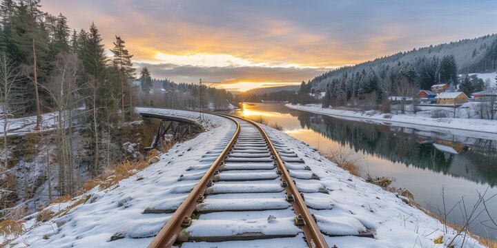 train tracks with snow in the natural landscape