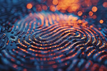A close up of a fingerprint with a blue and orange background - obrazy, fototapety, plakaty