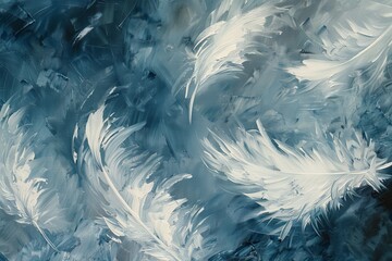 Fototapeta na wymiar Monochrome Elegance: White Feathers on Blue