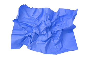 Blue crumpled paper isolated on transparent background