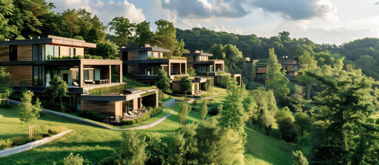 modern sustainable residential area in the hills forest