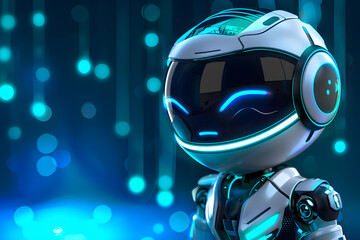 Robot with futuristic technology with neon light background.